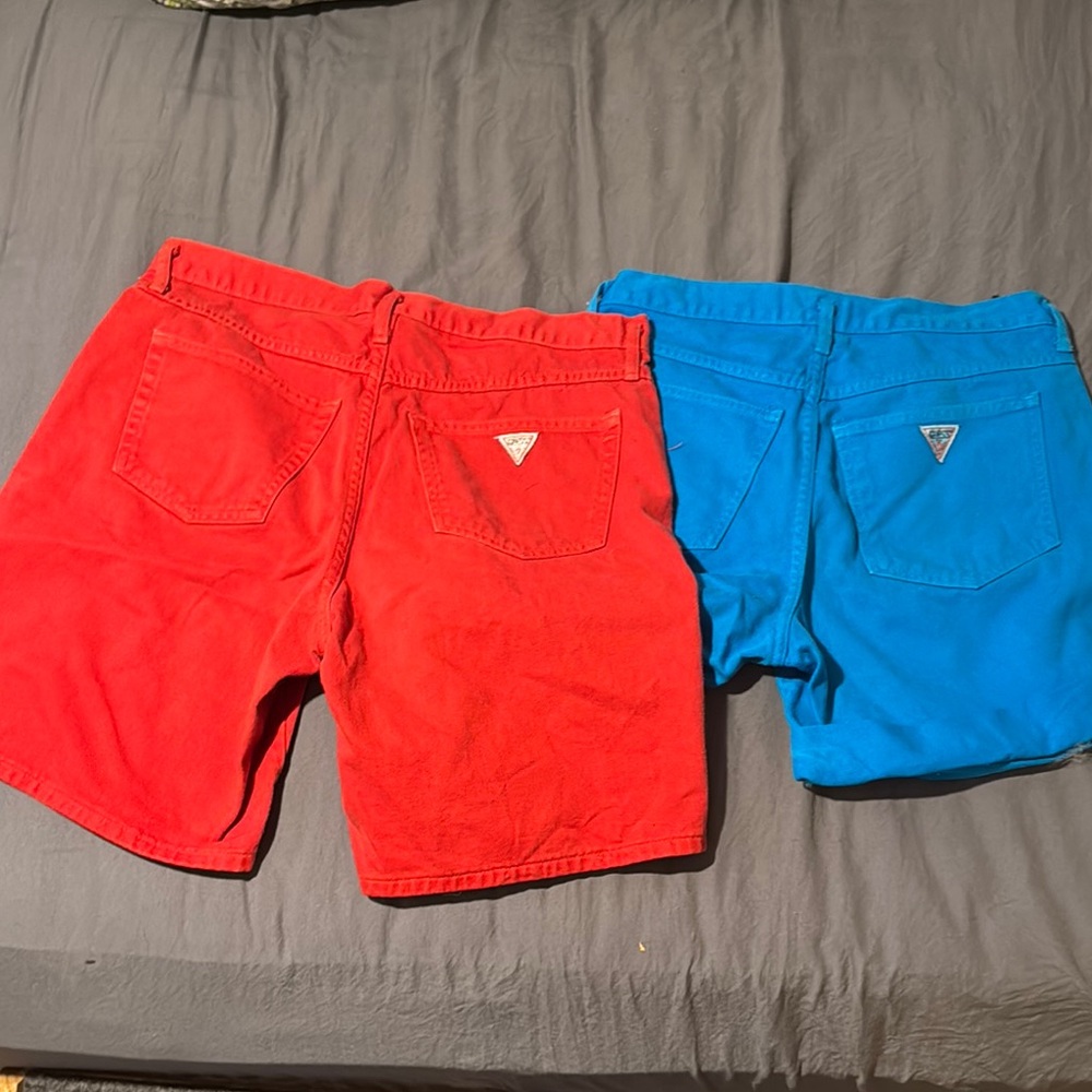 Guess Red and Blue Jean Shorts Vibrant Casual Style